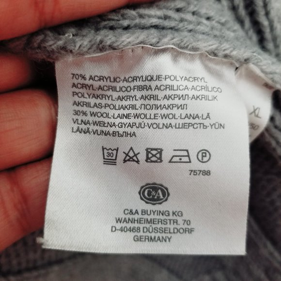 CANDA Germany Grey Wool Knit Ribbed Cable Short Sleeve Cardigan Sweater XL - Picture 5 of 6